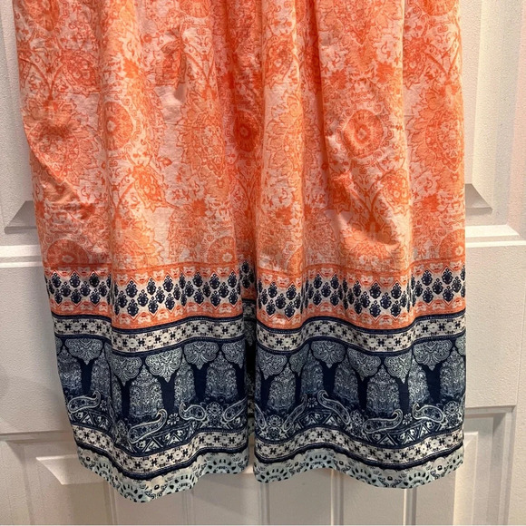 Van Winkle & Co. Peach & Blue Spaghetti Strap Cotton Dress. Size Small. - Picture 8 of 11